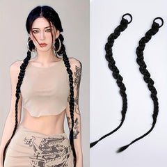 2PCs Braided Ponytail Extension Elastic Hair Tie Straight Wrap For Women