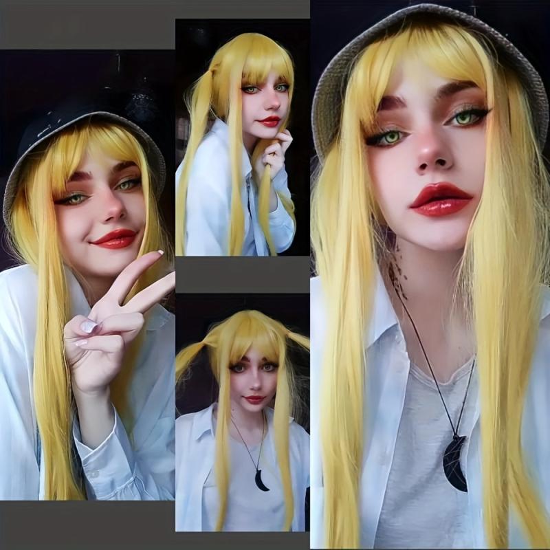 Straight Synthetic Hair Yellow Purple Cosplay Wig For Women Costume