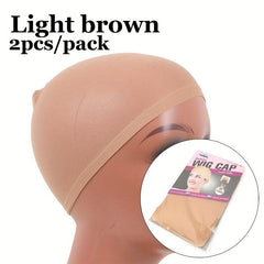 2 Pcs Light Brown Stocking Wig Caps Stretchy Nylon One Size Fits Most