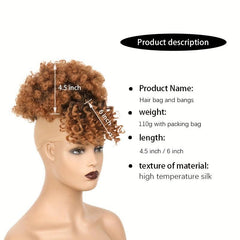 Short African Fluffy Hair Extensions with Bangs Clip In Drawstring Ponytail
