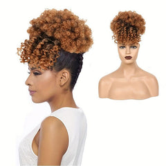 Short African Fluffy Hair Extensions with Bangs Clip In Drawstring Ponytail