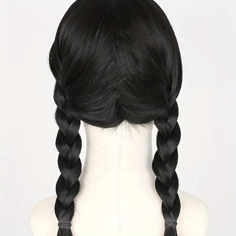 Long Straight Wig With Bangs 2 Ponytails Synthetic Wig For Halloween Cosplay