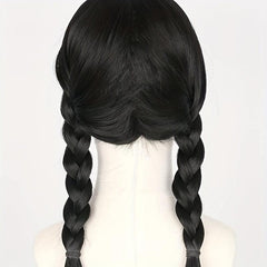 Long Straight Wig With Bangs 2 Ponytails Synthetic Wig For Halloween Cosplay