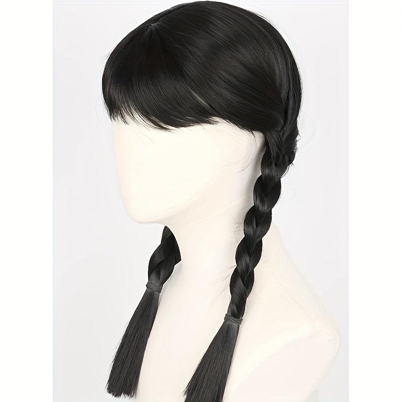 Long Straight Wig With Bangs 2 Ponytails Synthetic Wig For Halloween Cosplay