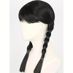 Long Straight Wig With Bangs 2 Ponytails Synthetic Wig For Halloween Cosplay
