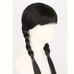 Long Straight Wig With Bangs 2 Ponytails Synthetic Wig For Halloween Cosplay