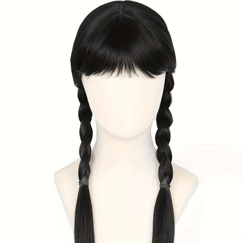 Long Straight Wig With Bangs 2 Ponytails Synthetic Wig For Halloween Cosplay