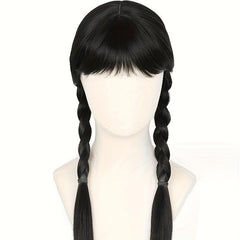 Long Straight Wig With Bangs 2 Ponytails Synthetic Wig For Halloween Cosplay