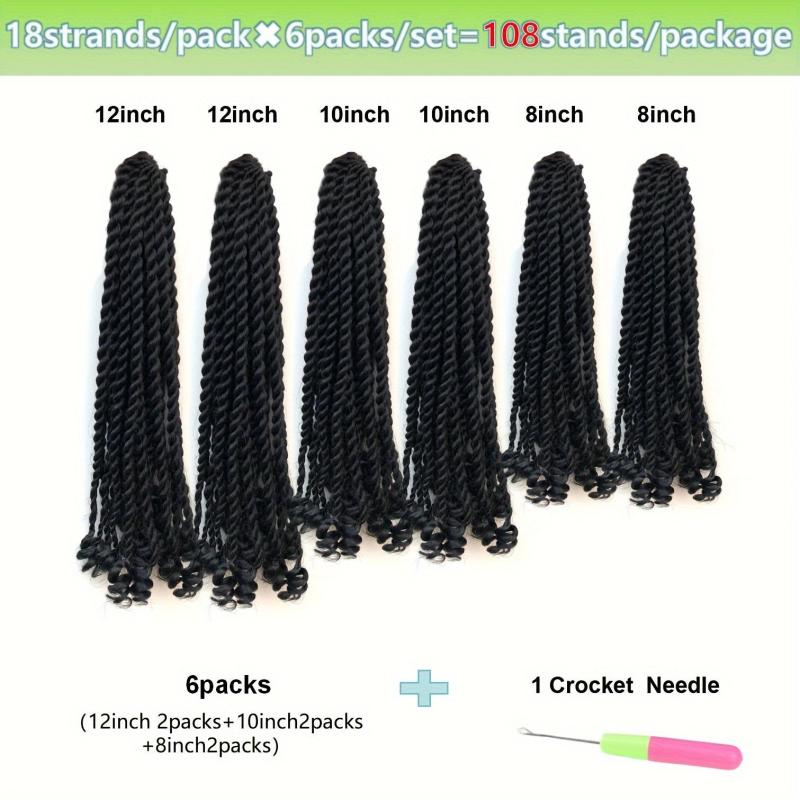 6packs Senegalese Twist Crochet With Curly Ends Hair Extension 1B