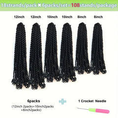 6packs Senegalese Twist Crochet With Curly Ends Hair Extension 1B