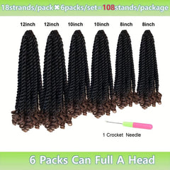 6packs Senegalese Twist Crochet With Curly Ends Hair Extension 1B