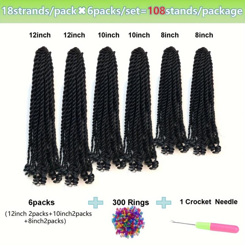 6packs Senegalese Twist Crochet With Curly Ends Hair Extension 1B
