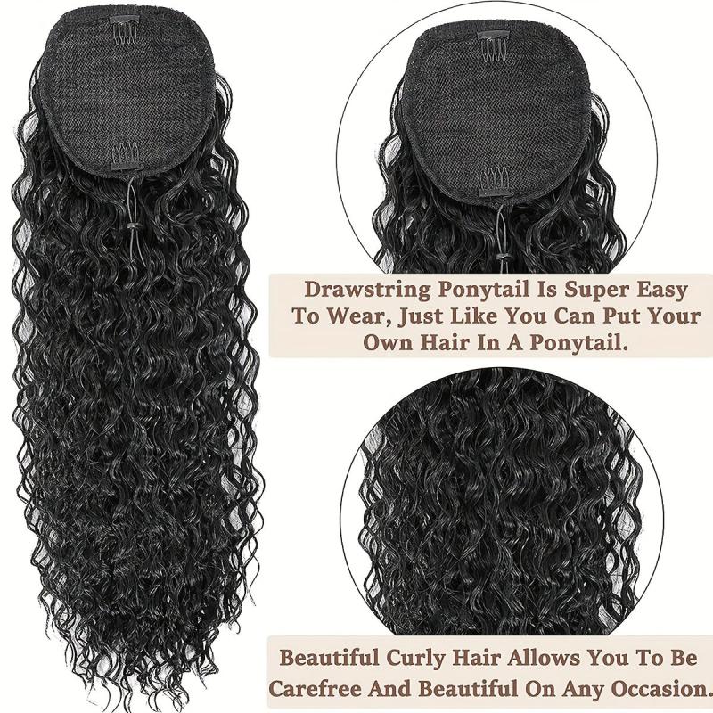 16 Inch Deep Curly Ponytail Extension Synthetic Hair Drawstring Ponytail