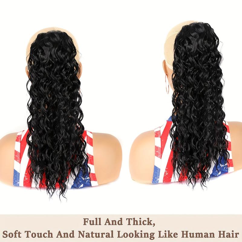 16 Inch Deep Curly Ponytail Extension Synthetic Hair Drawstring Ponytail