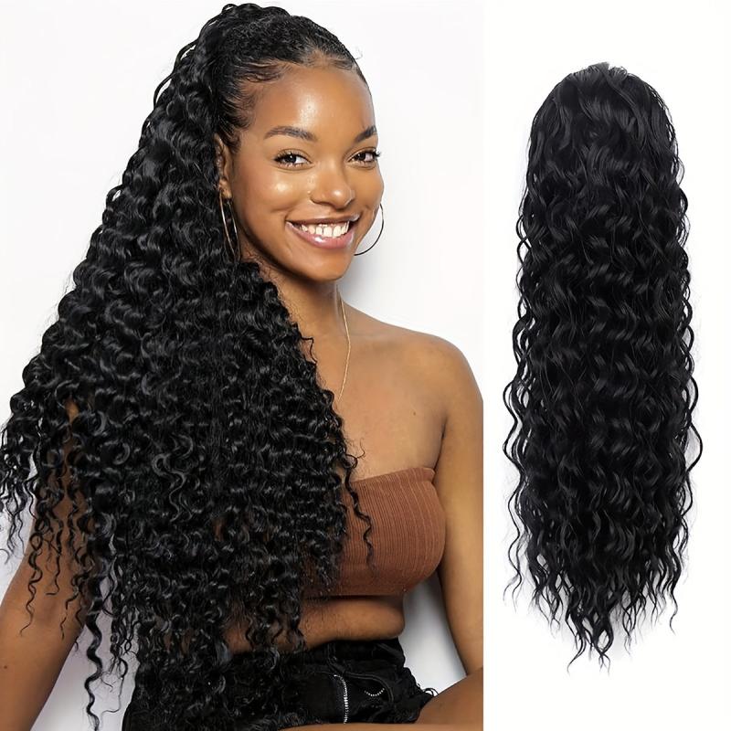 16 Inch Deep Curly Ponytail Extension Synthetic Hair Drawstring Ponytail