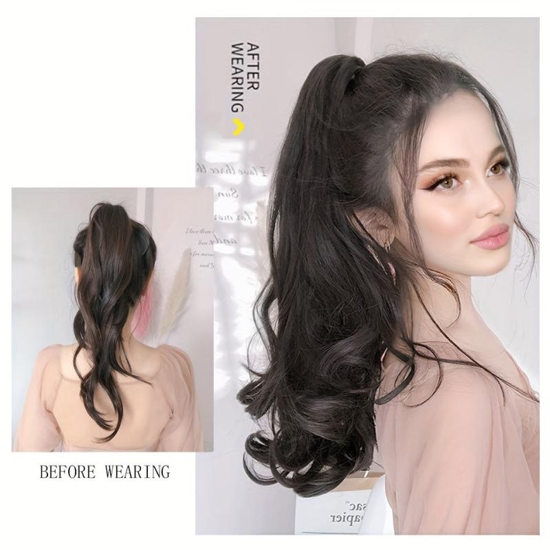55 88 Cm Synthetic Claw Clip In Curly Wavy Ponytail Extensions