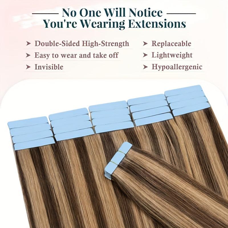 20pcs Long Curly Human Hair Tape In Extensions for Daily Use