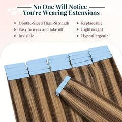 20pcs Long Curly Human Hair Tape In Extensions for Daily Use