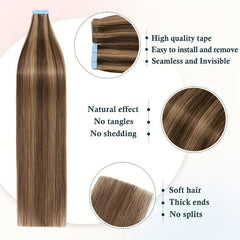 20pcs Long Curly Human Hair Tape In Extensions for Daily Use
