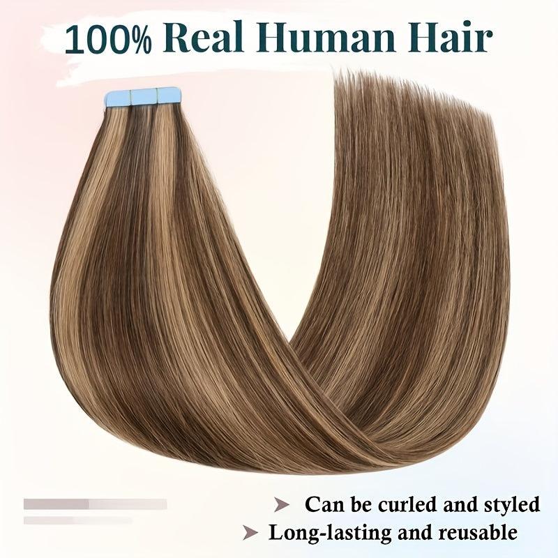20pcs Long Curly Human Hair Tape In Extensions for Daily Use