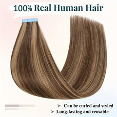 20pcs Long Curly Human Hair Tape In Extensions for Daily Use