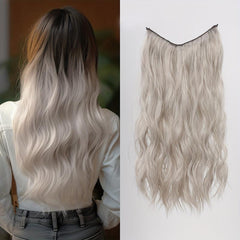 Long Wavy Hair Pieces Synthetic Fishing Line Hair Extensions For Daily Use