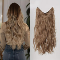 Long Wavy Hair Pieces Synthetic Fishing Line Hair Extensions For Daily Use