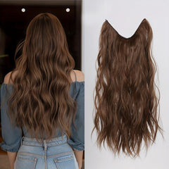 Long Wavy Hair Pieces Synthetic Fishing Line Hair Extensions For Daily Use
