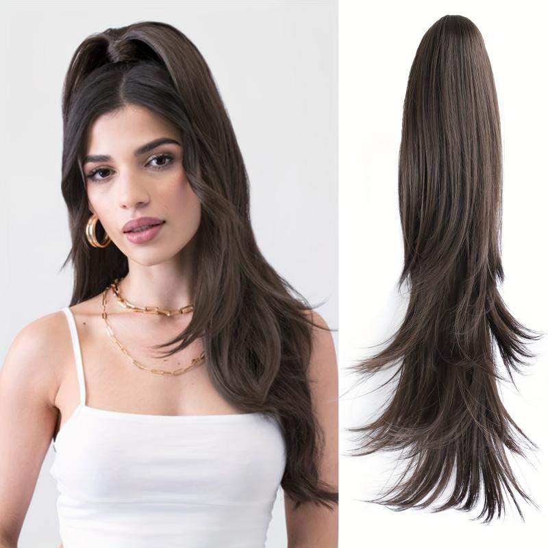 Long Layered Claw Clip Ponytail Extension Natural Wavy Synthetic Hairpiece