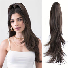 Long Layered Claw Clip Ponytail Extension Natural Wavy Synthetic Hairpiece