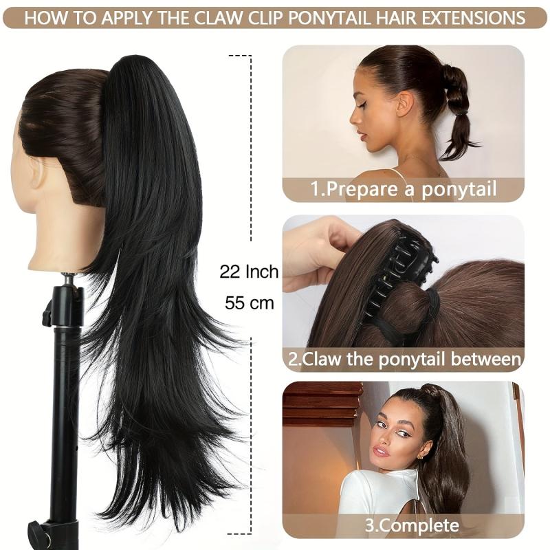 Long Layered Claw Clip Ponytail Extension Natural Wavy Synthetic Hairpiece