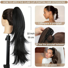 Long Layered Claw Clip Ponytail Extension Natural Wavy Synthetic Hairpiece