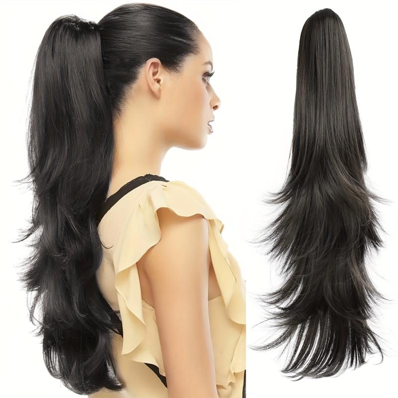 Long Layered Claw Clip Ponytail Extension Natural Wavy Synthetic Hairpiece