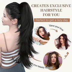 Long Layered Claw Clip Ponytail Extension Natural Wavy Synthetic Hairpiece