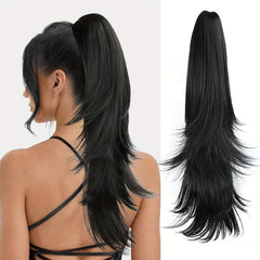 Long Layered Claw Clip Ponytail Extension Natural Wavy Synthetic Hairpiece