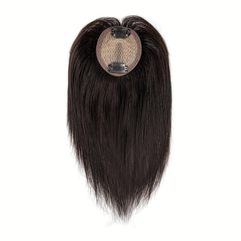 Natural Looking Clip In Human Hair Topper with Bangs for Women