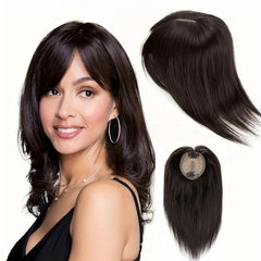 Natural Looking Clip In Human Hair Topper with Bangs for Women