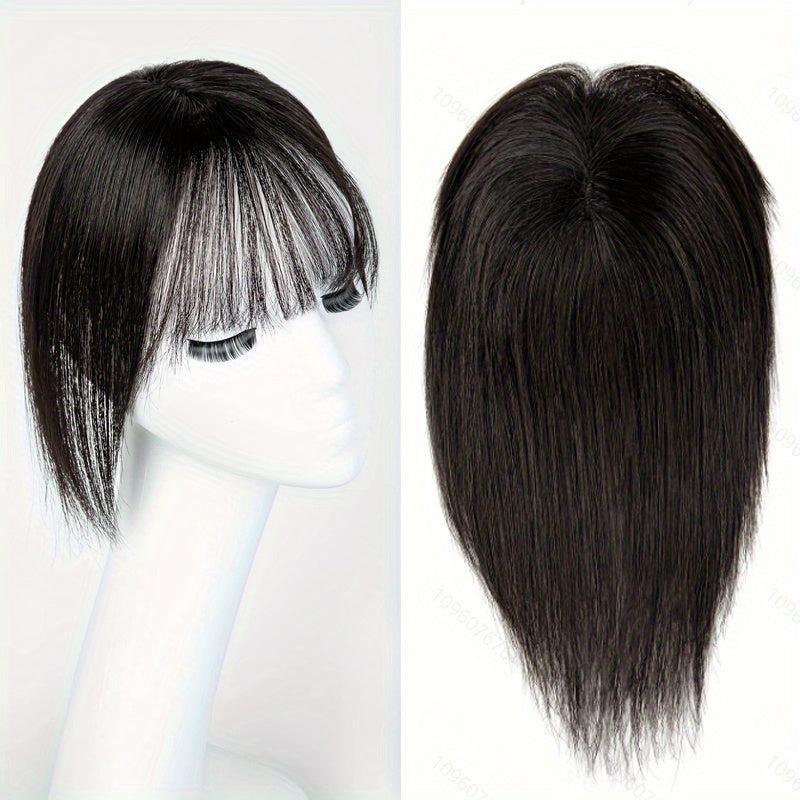 Natural Looking Clip In Human Hair Topper with Bangs for Women