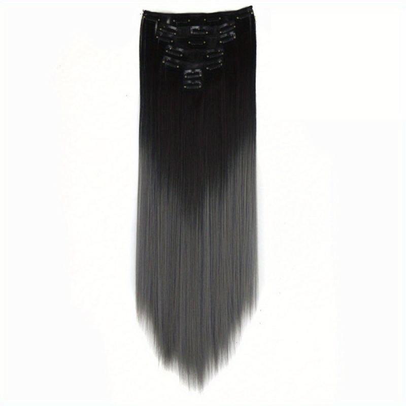 Long Straight Clip In Hairpiece Extensions 7Pcs Set 55 Dark Brown MixColor