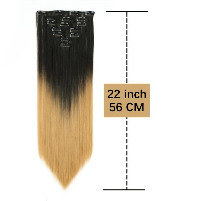 Long Straight Clip In Hairpiece Extensions 7Pcs Set 55 Dark Brown MixColor