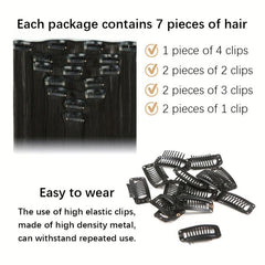 Long Straight Clip In Hairpiece Extensions 7Pcs Set 55 Dark Brown MixColor