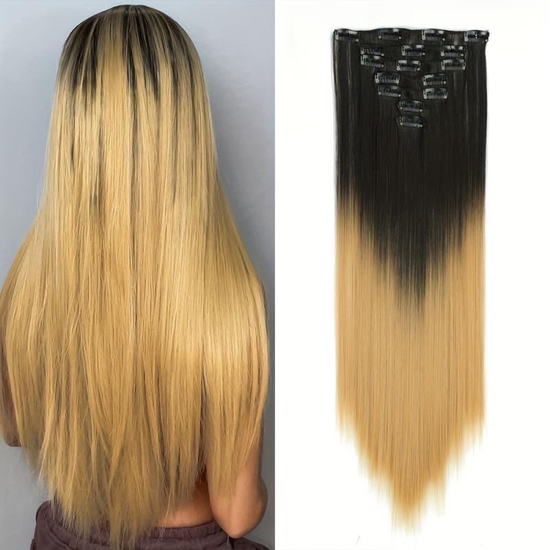 Long Straight Clip In Hairpiece Extensions 7Pcs Set 55 Dark Brown MixColor