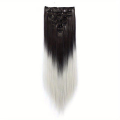 Long Straight Clip In Hairpiece Extensions 7Pcs Set 55 Dark Brown MixColor