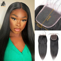 Long Straight Hair Wig 4x4 Transparent Lace Closure Wig