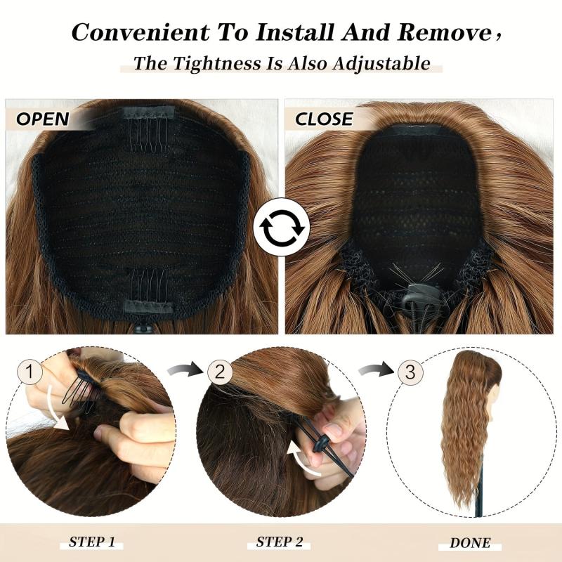 55 88 Cm Long Corn Wave Ponytail Extensions Synthetic Hairpiece Natural Looking