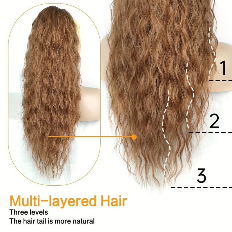 55 88 Cm Long Corn Wave Ponytail Extensions Synthetic Hairpiece Natural Looking