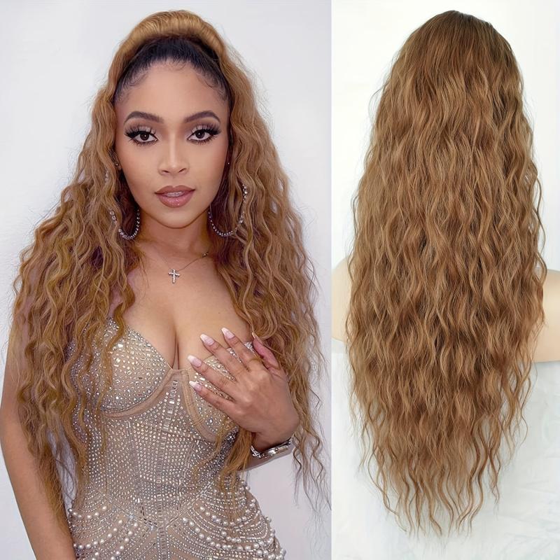 55 88 Cm Long Corn Wave Ponytail Extensions Synthetic Hairpiece Natural Looking