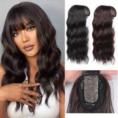 Water Wave Hair Piece with Bangs 3 Clip Synthetic Hair Extension