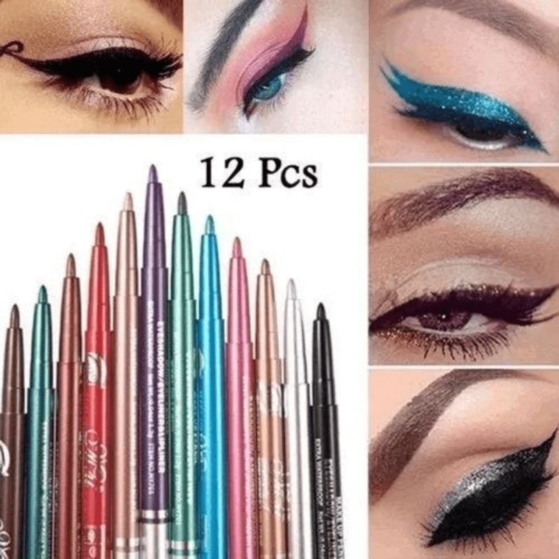 12pcs Eyeliner Eyeshadow Pen Set Colorful Luminous Waterproof Eye Makeup Stick
