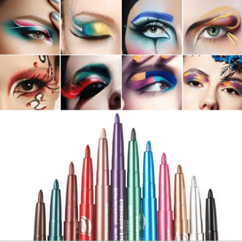 12pcs Eyeliner Eyeshadow Pen Set Colorful Luminous Waterproof Eye Makeup Stick